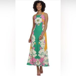 Maggy London Floral Mimosa Dress Size 0 NWT Floral Maxi Dress in Green and Pink